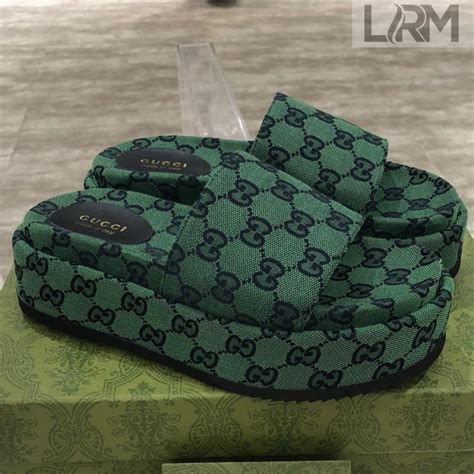 gucci gg print men slides|green gucci platform slides.